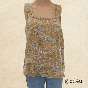 NWT Cynthia Rowley Tan Linen Floral Tank Size S Boho Resort Earthy Botanical